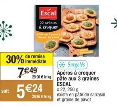 apéros à croquer pâte aux 3 graines escal