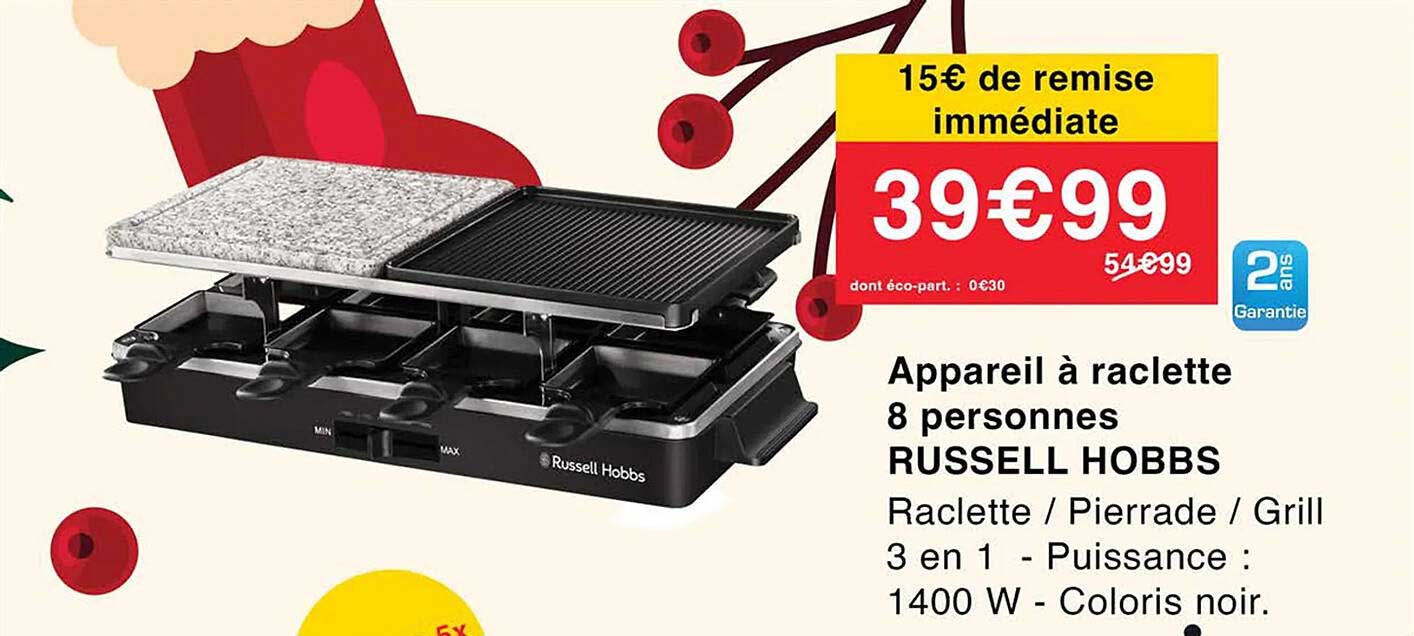 appareil à raclette 8 personnes russell hobbs