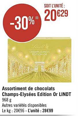 assortiment de chocolats champs-élysées édition or lindt