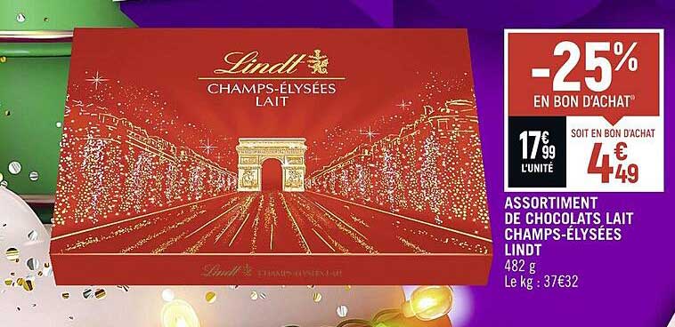 assortiment de chocolats lait champs-élysées lindt
