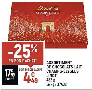 assortiment de chocolats lait champs-élysées lindt