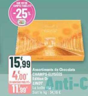assortiments de chocolats champs-elysées édition or lindt
