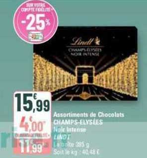 assortiments de chocolats champs-élysées noir intense lindt