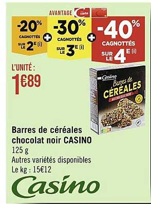 Barres De Céréales Chocolat Noir Casino