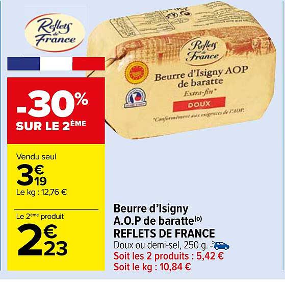 beurre d'isigny a.o.p. de baratte reflets de france