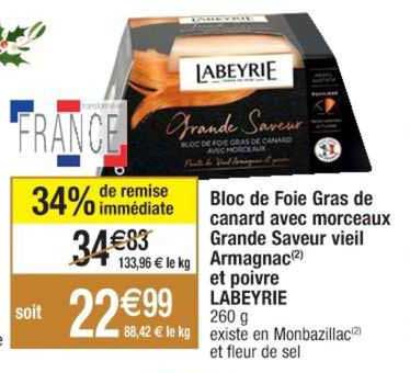 bloc de foie gras de canard avec morceaux grande saveur vieil armagnac et poivre labeyrie
