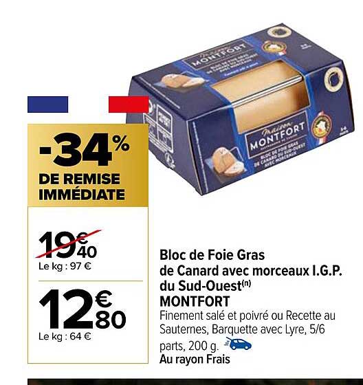 bloc de foie gras de canard avec morceaux i.g.p. du sud-ouest montfort