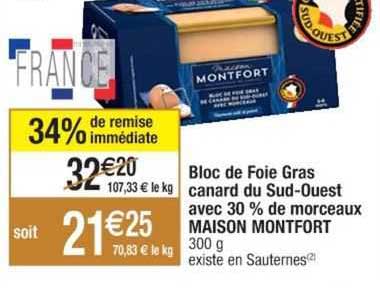 bloc de foie gras de canard du sud-ouest avec 30% de morceaux maison montfort