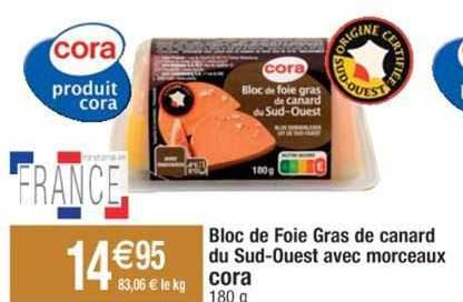 bloc de foie gras de canard du sud-ouest avec morceaux cora