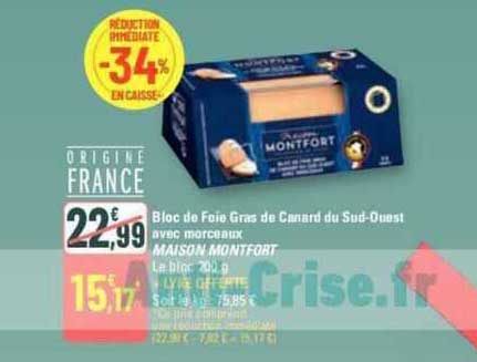 bloc de foie gras de canard du sud-ouest avec morceaux maison montfort