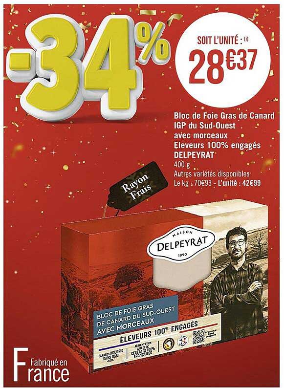 bloc de foie gras de canard igp du sud-ouest avec morceaux éleveurs 100% engagés delpeyrat