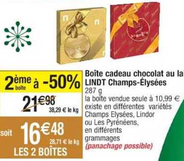 boîte cadeau chocolat au lait lindt champs-élysées