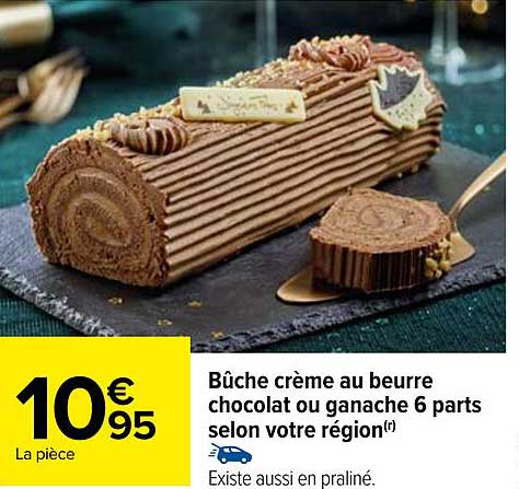 bûche crème au beurre chocolat ou ganache 6 parts selon votre région