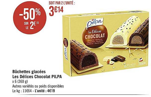 Bûchettes Glacées Les Délices Chocolat Pilpa