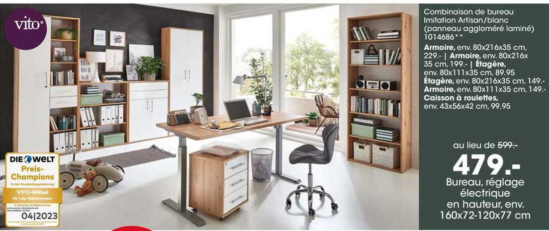 bureau, réglage électrique en hauteur vito