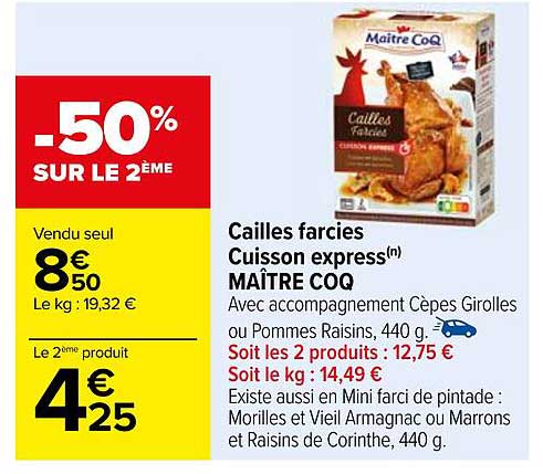 cailles farcies cuisson express maître coq