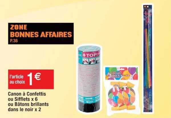 canon à confettis ou sifflets x6 ou bâtons brillants dans le noir x2