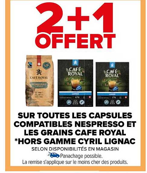 capsules compatibles nespresso et les grains café royal , hors gamme cyril lignac
