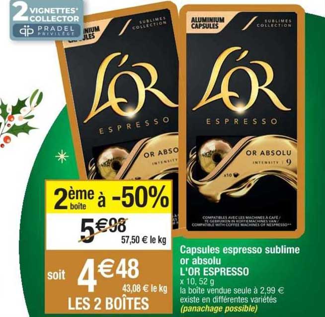capsules espresso sublime or absolu l'or espresso