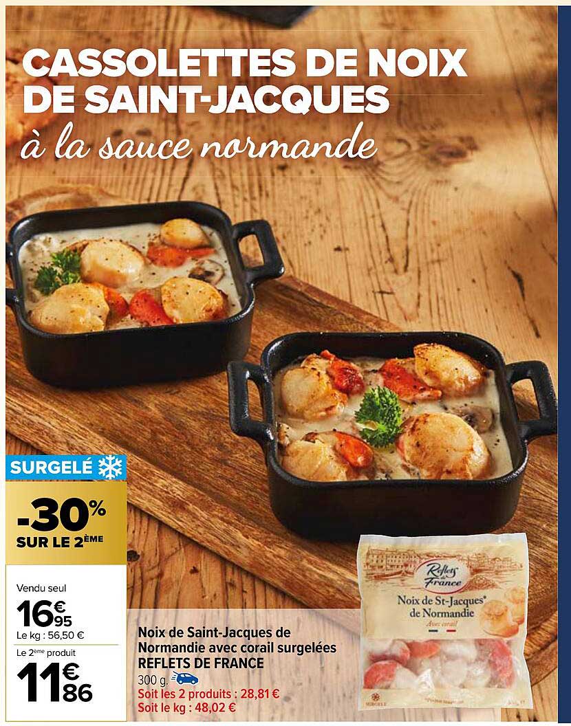 cassolettes de noix de saint-jacques, noix de saint-jacques de normandie avec corail surgelées reflets de france