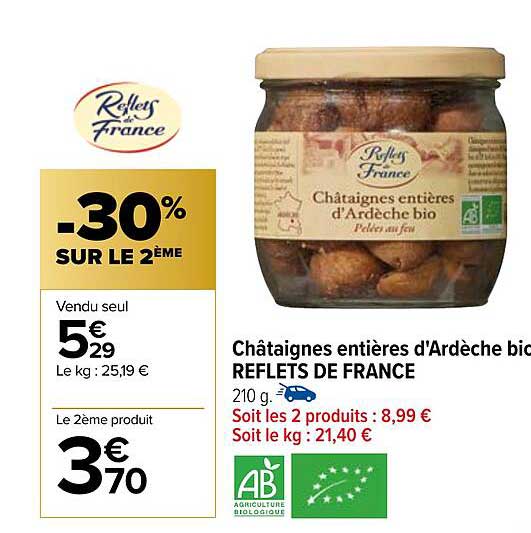 châtaignes entières d'ardèche bio reflets de france