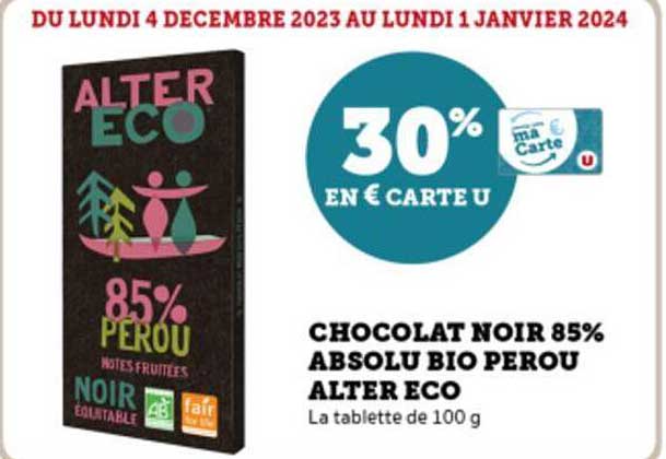 chocolat noir 85% absolu bio pérou alter éco
