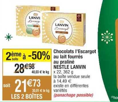 chocolats l'escargot au lait fourrés au praliné nestlé lanvin