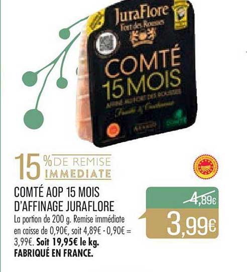 comté aop 15 mois d'affinage juraflore
