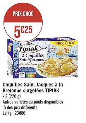 coquilles saint-jacques à la bretonne surgelées tipiak