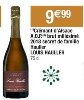 crémant d'alsace a.o.p. brut millésimé 2018 secret de famille hauller louis hauller