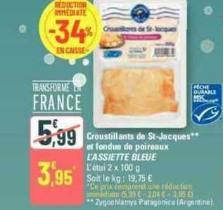 croustillants de st-jacques et fondue de poireaux l'assiette bleue