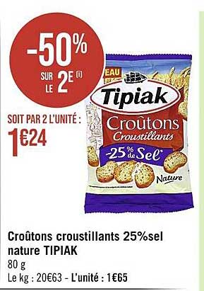 Croûtons Croustillants 25% Sel Nature Tipiak