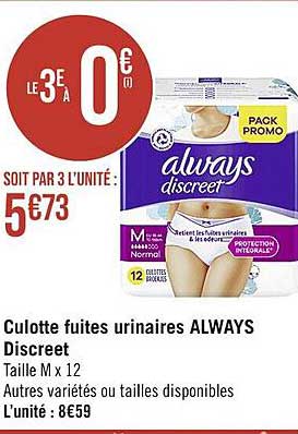 culotte fuites urinaires always discreet