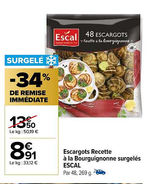 escargots recette à la bourguignonne surgelés escal
