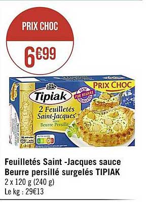 feuilletés saint-jacques sauce beurre persillé surgelés tipiak