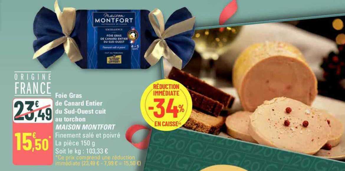foie gras de canard entier du sud-ouest cuit au torchon maison montfort