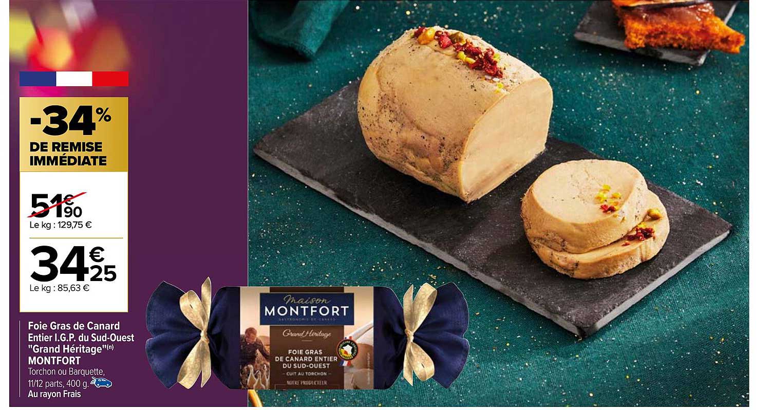 foie gras de canard entier i.g.p. du sud-ouest "grand héritage" montfort