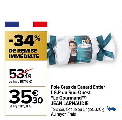foie gras de canard entier i.g.p. du sud-ouest "le gourmand" jean larnaudie