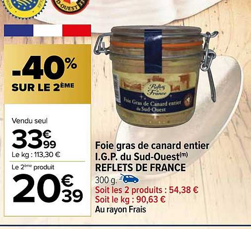 foie gras de canard entier i.g.p. du sud-ouest reflets de france