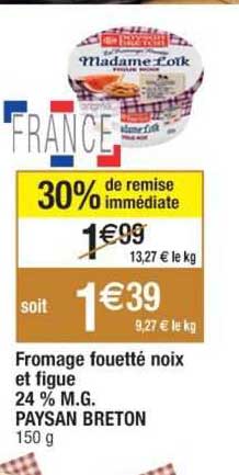 fromage fouetté noix et figue 24% m.g. paysan breton