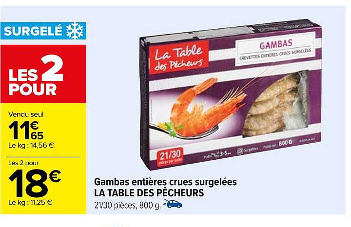 gambas entières crues surgelées la table des pêcheurs