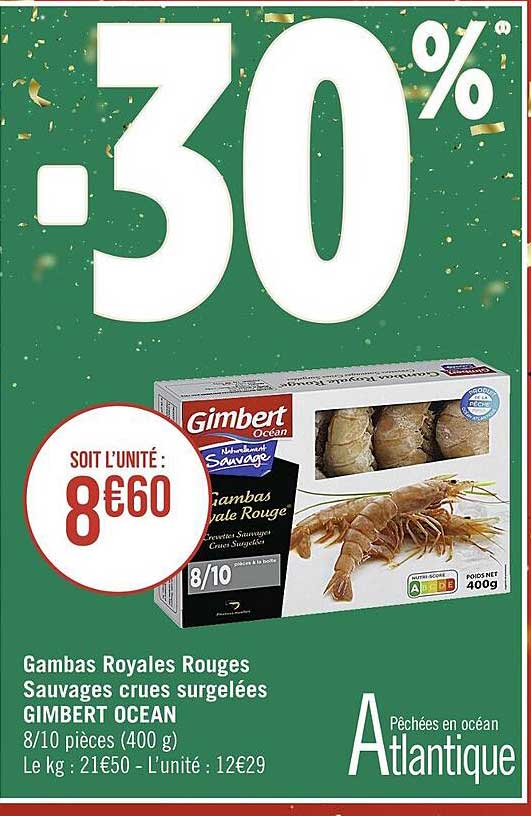 gambas royales rouges sauvages crues surgelées gimbert ocean