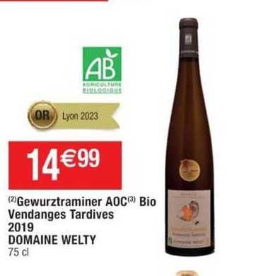 gewurztraminer aoc bio vendanges tardives 2019 domaine welty