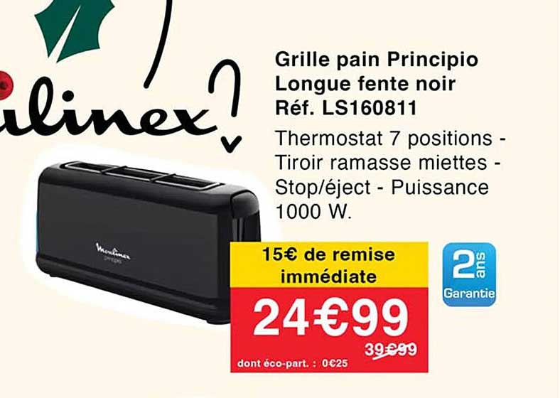 grille pain principio longue fente noir moulinex