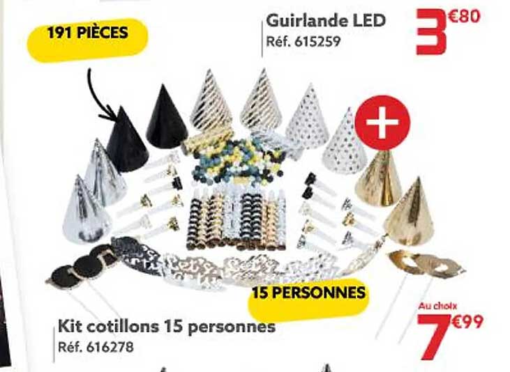 guirlande led, kit cotillons 15 personnes