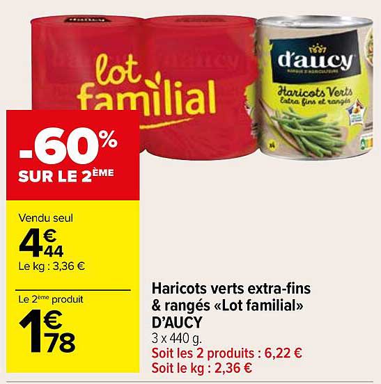 haricots verts extra-fins & rangés «lot familial» d'aucy