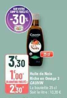 huile de noix riche en oméga 3 cauvin