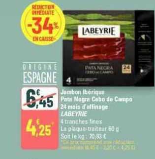jambon ibérique pata negra cebo de campo 24 mois d'affinage labeyrie