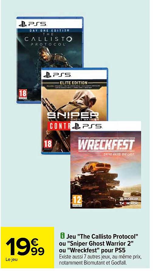 jeu "the callisto protocol" ou "sniper ghost warrior 2" ou "wreckfest" pour ps5