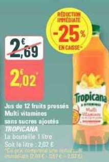 jus de 12 fruits pressés multi vitamines sans sucres ajoutés tropicana